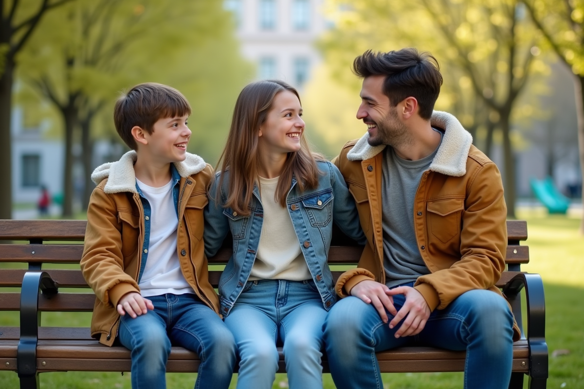 Adolescents discutant avec un adulte dans un parc urbain