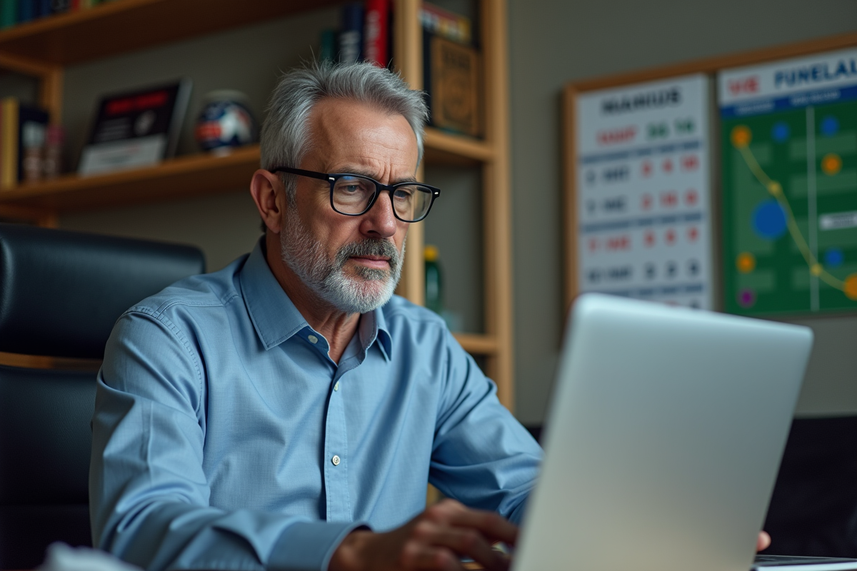 Analyste sportif analysant des statistiques rugby