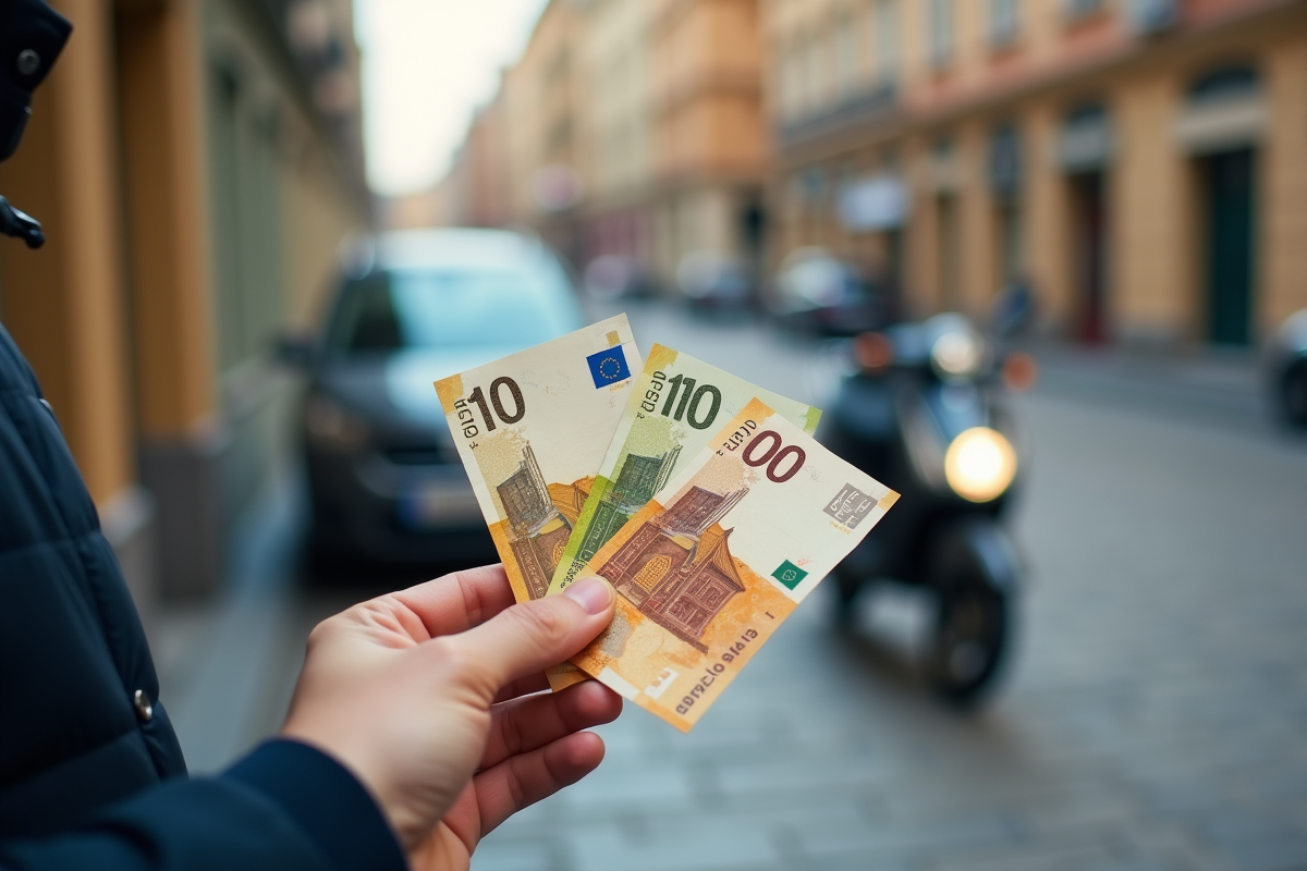 Main tenant billets euro et certificat BSR en lumière
