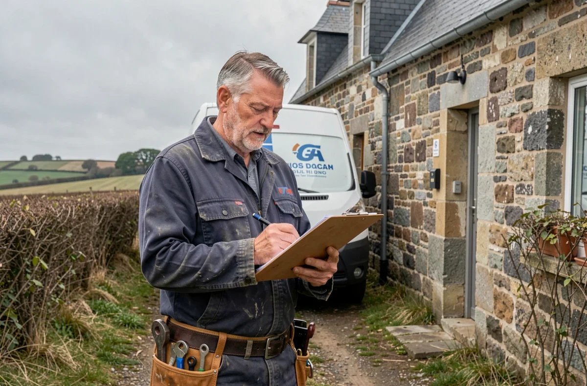 Plombier référencé Buton Claude devant une maison bretonne dans les Côtes-d'Armor