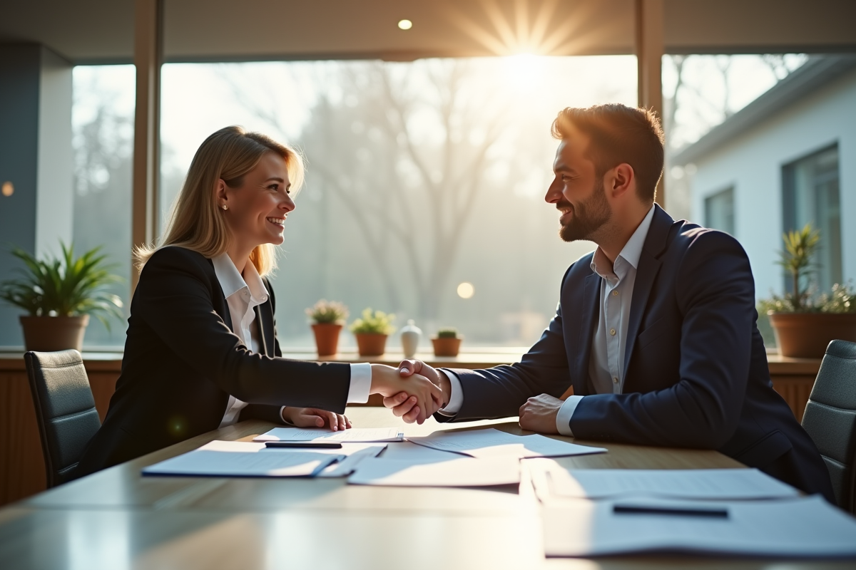 Conseiller bancaire serre la main d un client dans une agence
