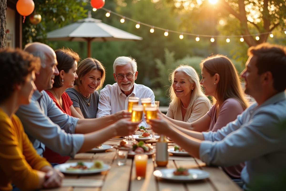 Famille heureuse en plein air pour une reunion festive
