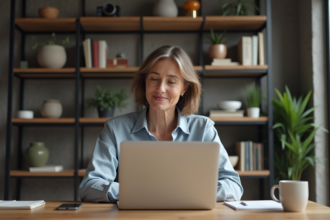 Femme d'âge moyen dans un bureau moderne en train de travailler