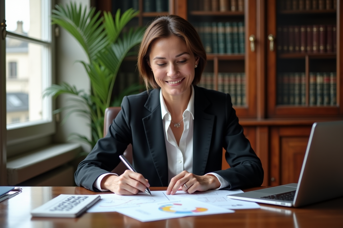 Femme d'affaires en réunion avec documents financiers