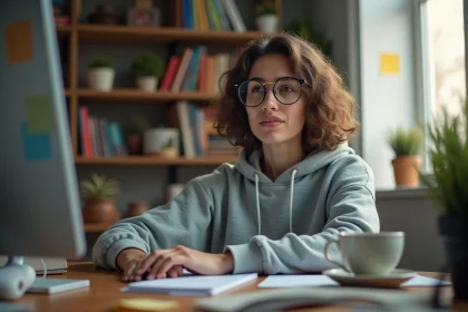 Jeune femme perplexe devant son ordinateur portable découvrant un phénomène viral sur internet