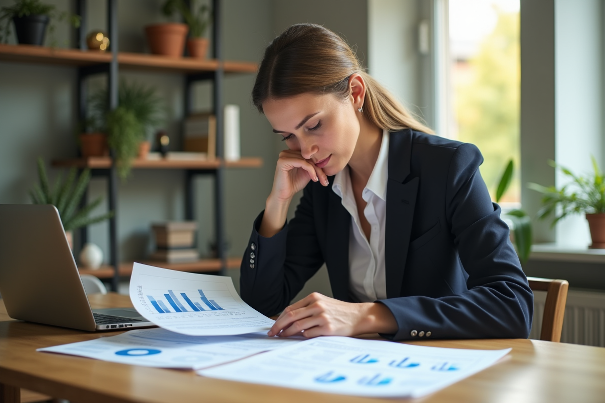 Femme professionnelle examine des documents de prêt immobilier