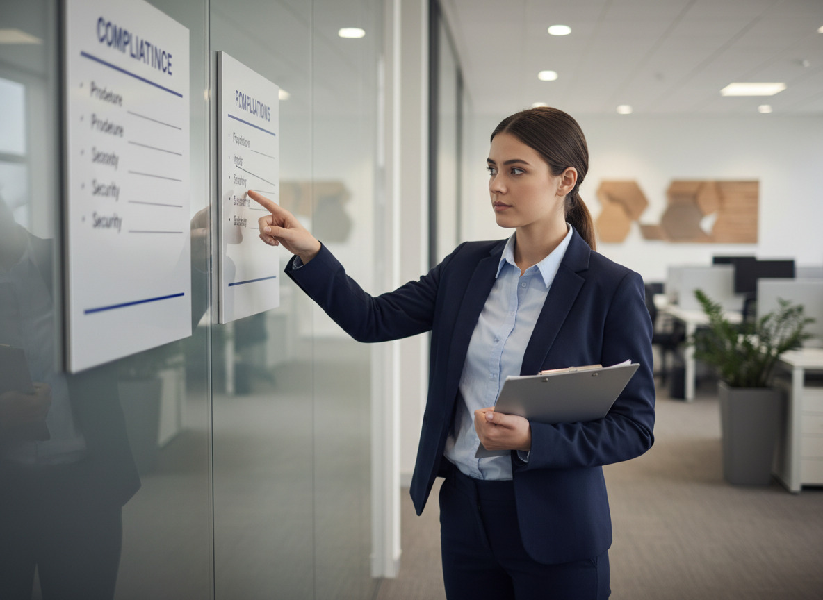 Jeune femme gestionnaire vérifie un panneau intérieur