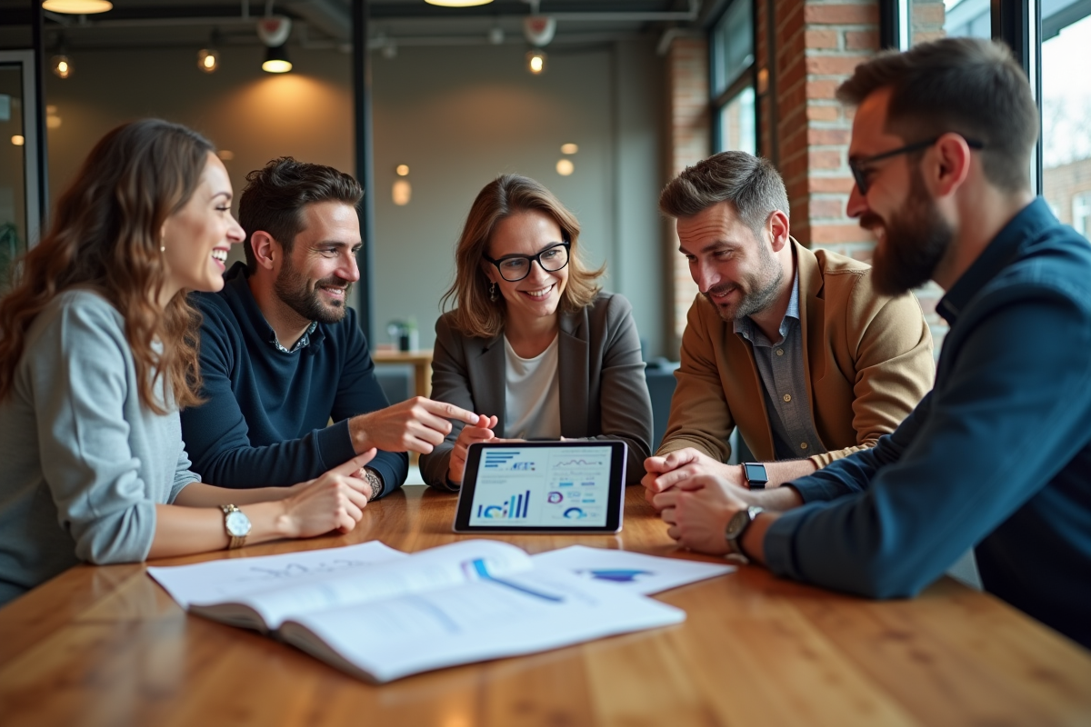 Groupe diversifié en réunion dans un espace coworking