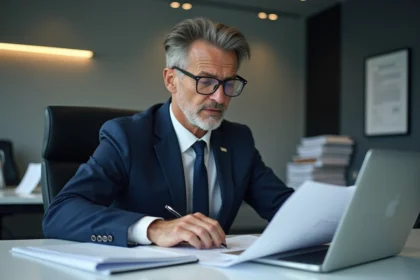 Homme d'affaires en costume dans un bureau moderne