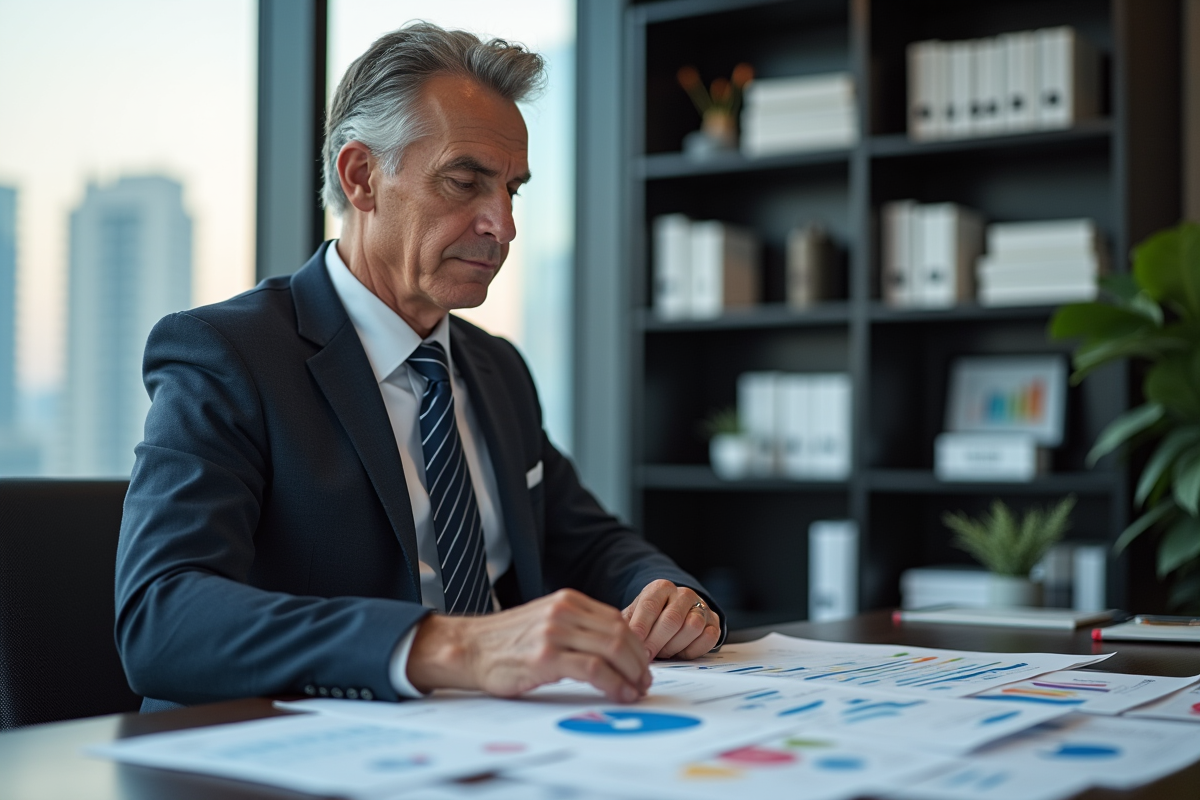 Homme d'affaires analysant des graphiques d'inflation