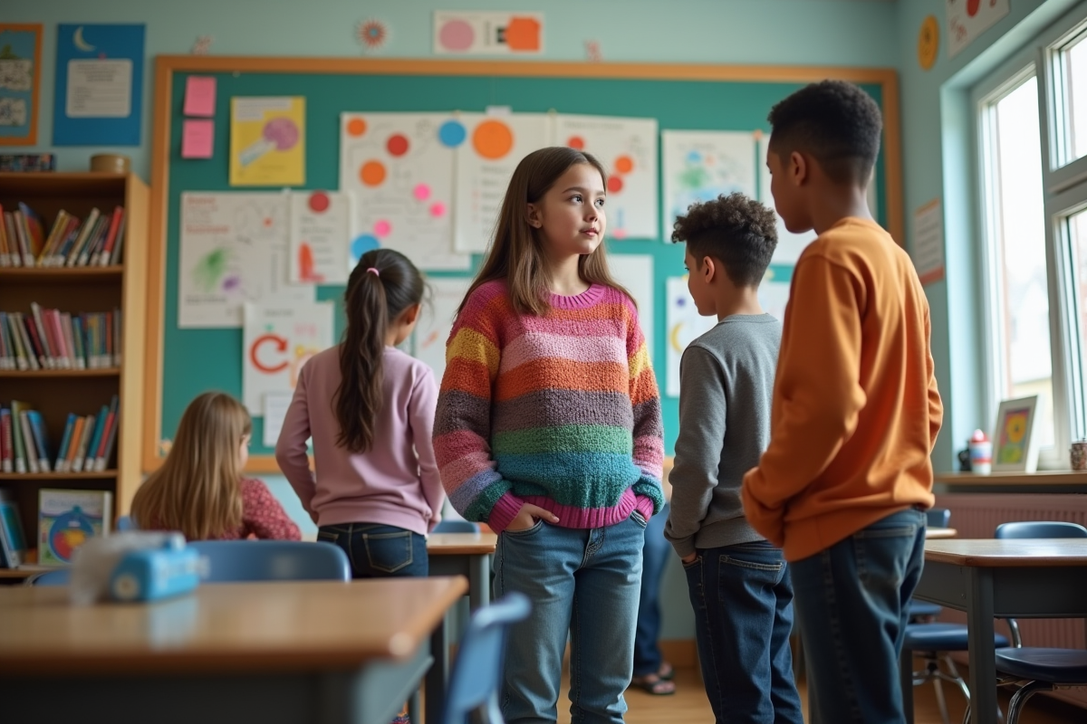 Jeune fille avec Down syndrome travaillant sur un projet artistique