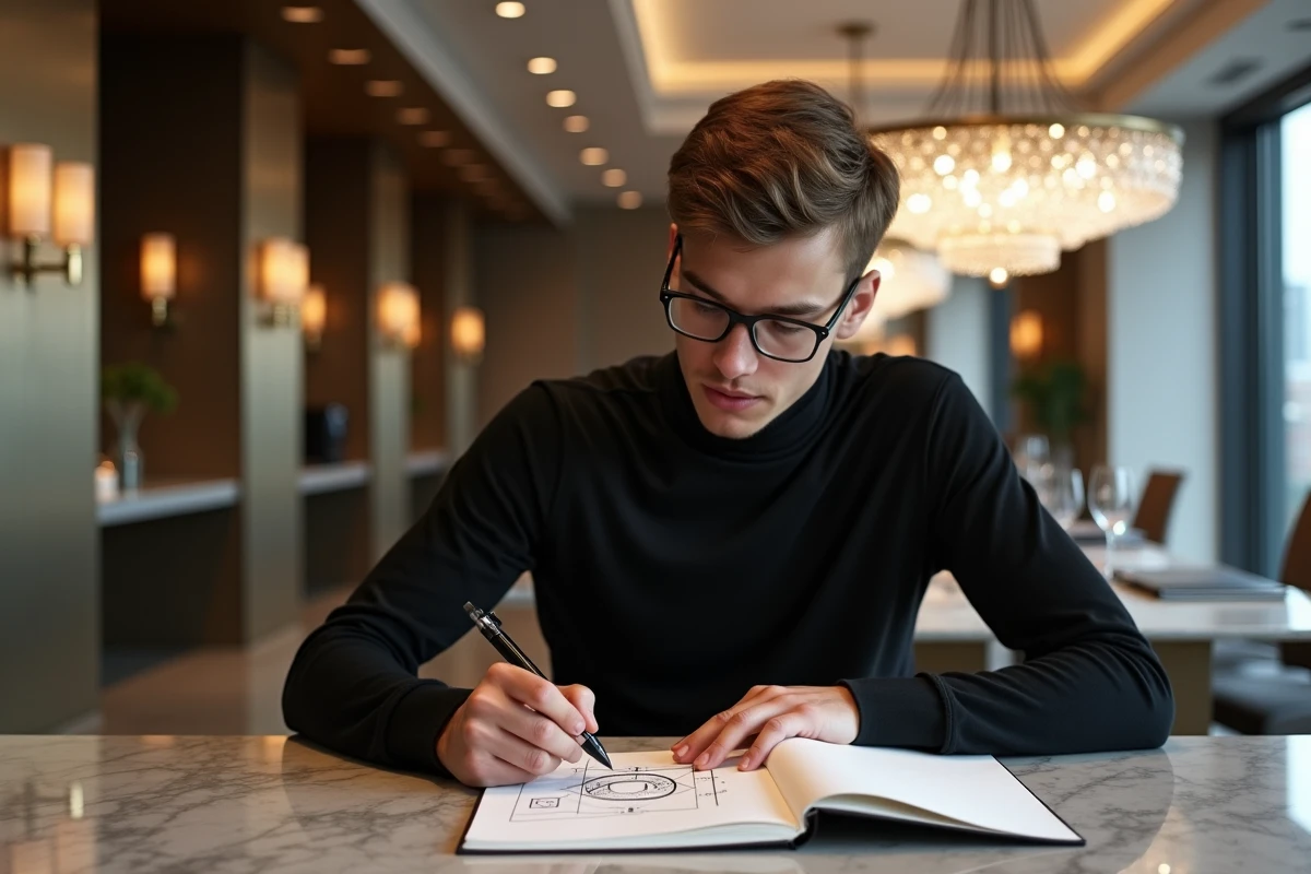 Jeune homme dessinant un circuit quantique au bureau