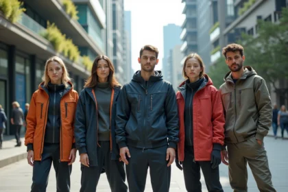 Groupe de jeunes adultes en vêtements futuristes en ville