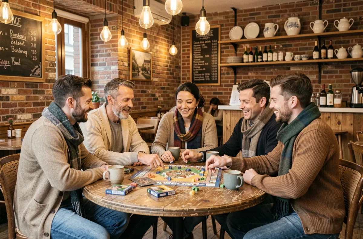 Groupe d'adultes jouant à des jeux de société dans un café convivial de Cholet pour élargir son cercle social