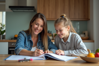 Maman et fille étudient un livre financier ensemble