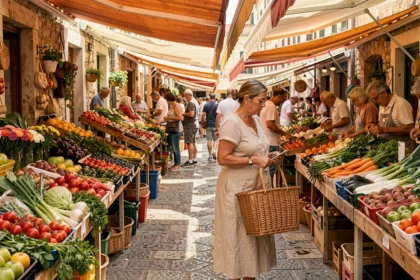 Femme faisant ses courses au marché Soleil de Marseille tôt le matin pour éviter l'affluence