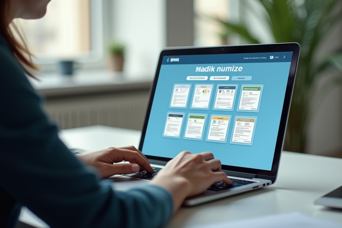 Personne utilisant un ordinateur portable avec portail digital organisé