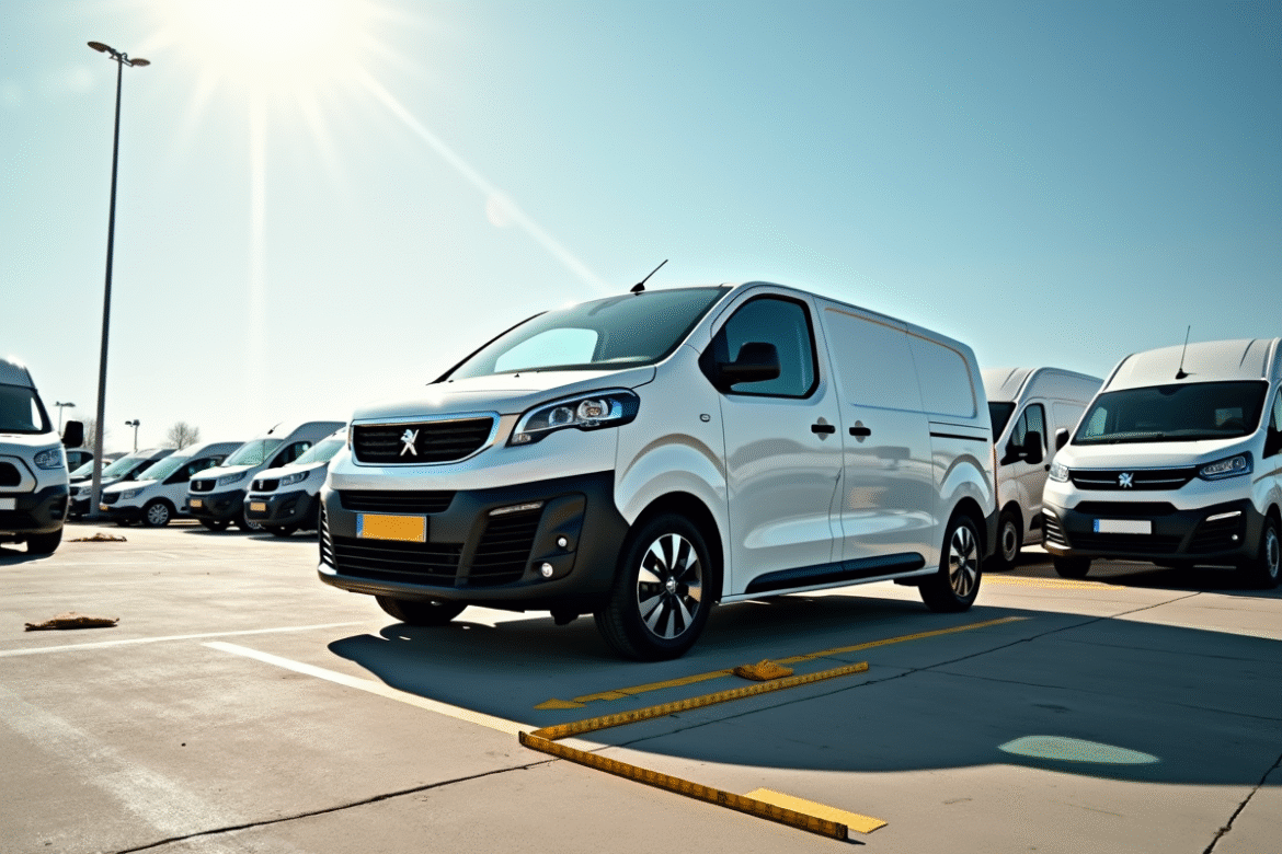 Véhicule Peugeot Expert en extérieur avec mesures au sol