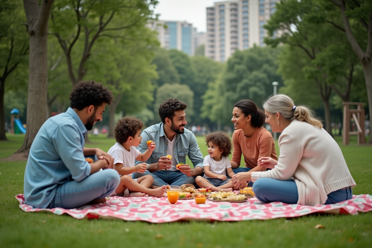 Trois familles profitant d