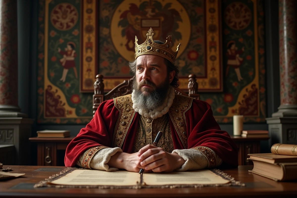 Portrait d'un roi médiéval en robe et couronne dorée