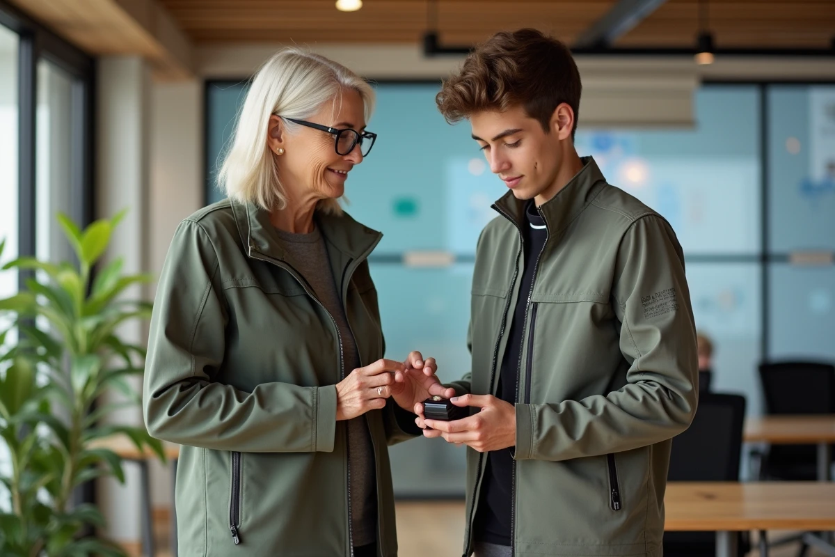 Femme senior et adolescent dans espace de coworking moderne