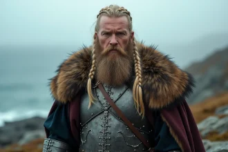 Viking roi en armure et cape en extérieur